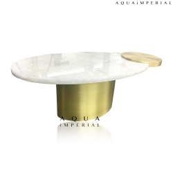 AQUA QUARTS BRASS DISC CENTER TABLE  