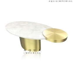 AQUA QUARTS BRASS DISC CENTER TABLE  