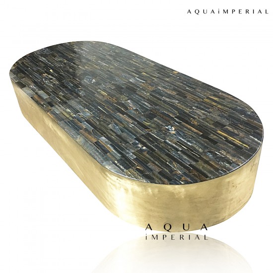 Blue tiger eye center table with brass base 