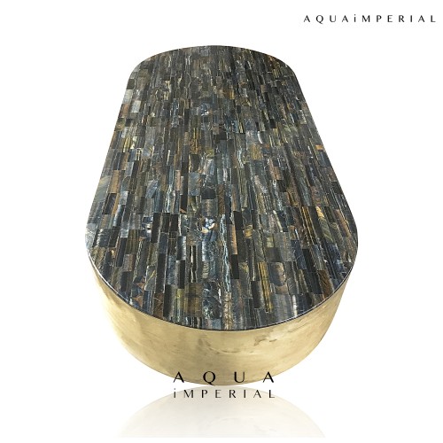 Blue tiger eye center table with brass base 