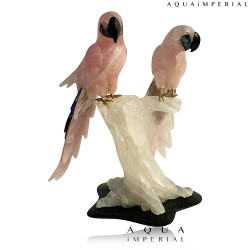 ROSE QUARTZ TWIN MACAW BIRD ON QUARTZ BASE