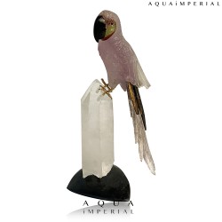 AMETHYST MACAW BIRD ON ROCK CRSTAL BASE 