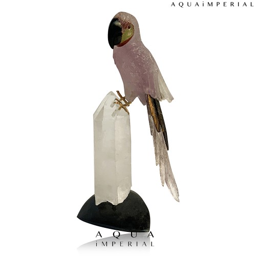 AMETHYST MACAW BIRD ON ROCK CRSTAL BASE 