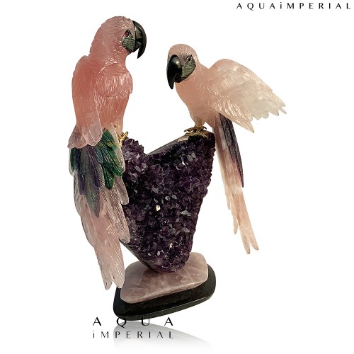 ROSE QUARTZ TWIN BRIDS ON AMETHYST BASE