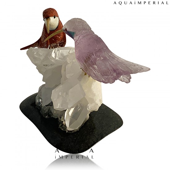 TWIN HUMMINGBIRD ON ROCK CRYSTAL 