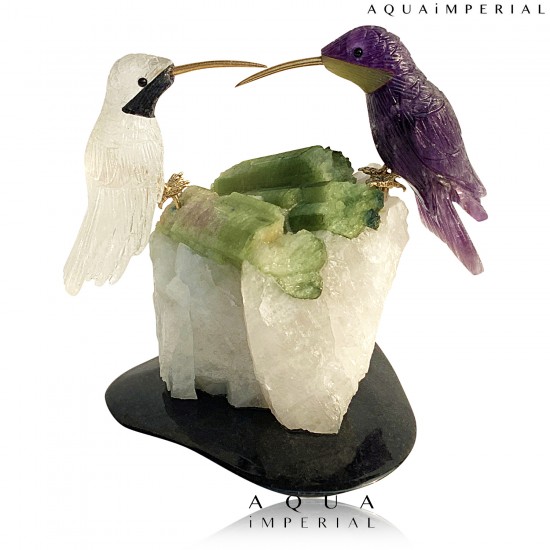 TWIN HUMMINGBIRD ON QUARTZ BASE