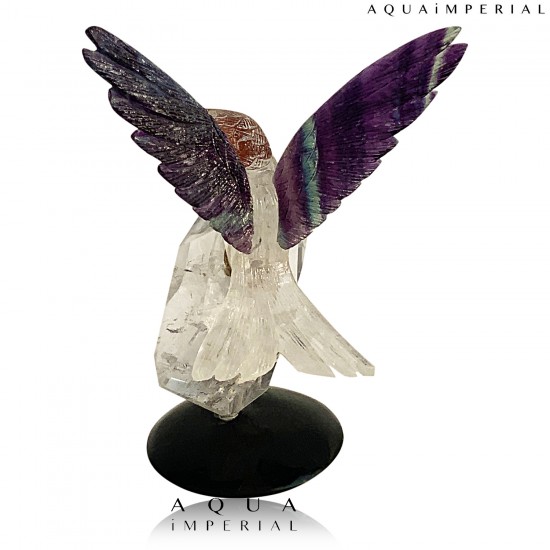 FLUORITE HUMMINGBIRD ON ROCK CRYSTAL BASE
