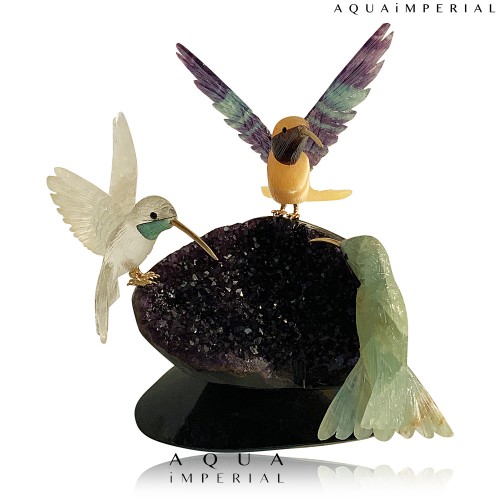 HUMMING BIRDS ON AMETHYST 
