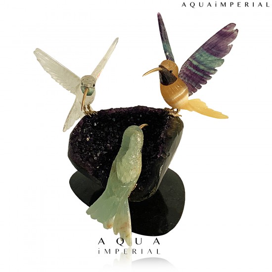 HUMMING BIRDS ON AMETHYST 