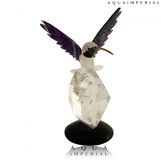 FLUORITE HUMMINGBIRD ON ROCK CRYSTAL BASE