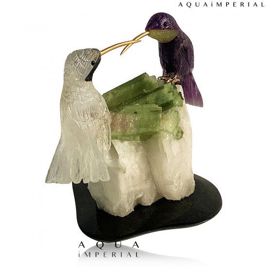 TWIN HUMMINGBIRD ON QUARTZ BASE