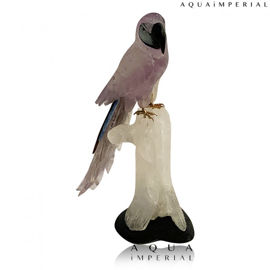 AMETHYTS MACAW ON CRYSTAL BASE
