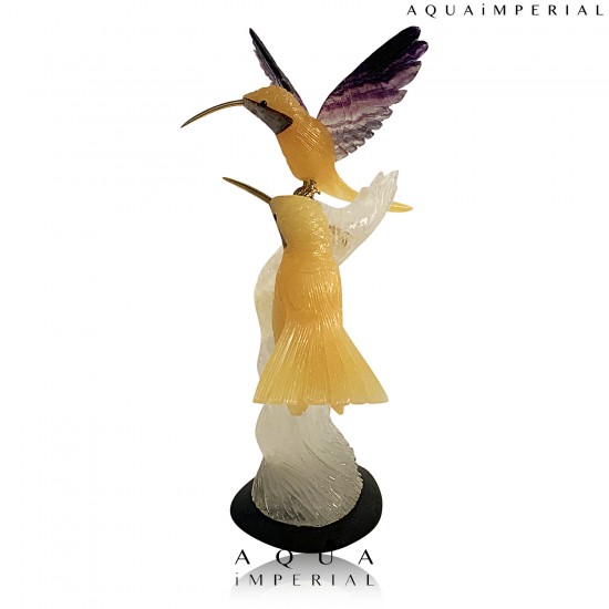 TWIN HUMMING BIRD ON ROCK CRYSTAL 