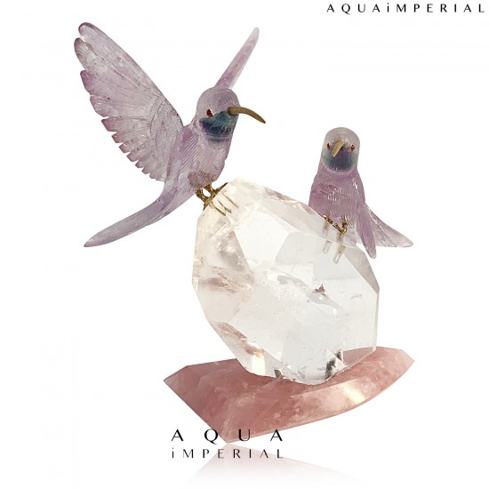 AMETHYT TWIN HUMMMINGBIRDS ON ROCK CRYSTAL 