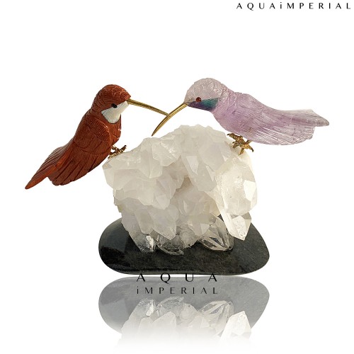 TWIN HUMMINGBIRD ON ROCK CRYSTAL 