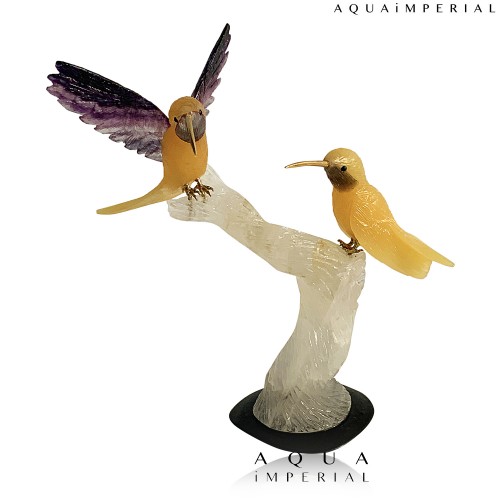 TWIN HUMMING BIRD ON ROCK CRYSTAL 