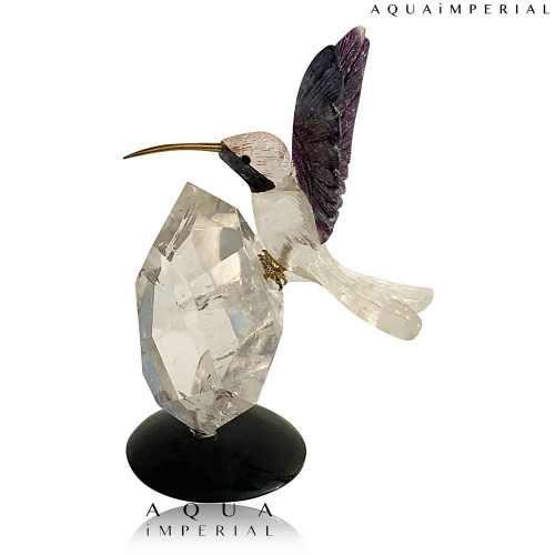 FLUORITE HUMMINGBIRD ON ROCK CRYSTAL BASE