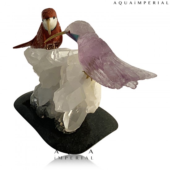 TWIN HUMMINGBIRD ON ROCK CRYSTAL 