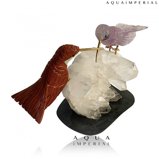 TWIN HUMMINGBIRD ON ROCK CRYSTAL 