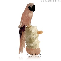 ROSE QUARTS MACAW ON CRYSTAL BASE
