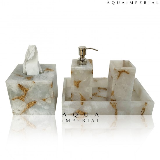 CLASSIC QUARTZ WITH GOLDEN LEAF BATH SET