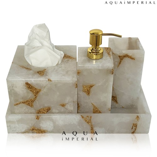 CLASSIC QUARTZ WITH GOLDEN LEAF BATH SET