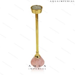 Rose quartz with brass t light holder 
