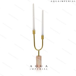 Rose Quartz with twin brass candle holder 