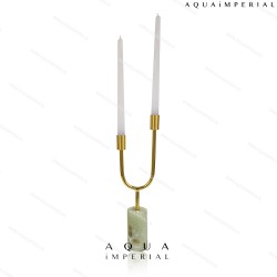 Grey agate twin brass candle holder 