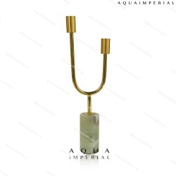 Grey agate twin brass candle holder 
