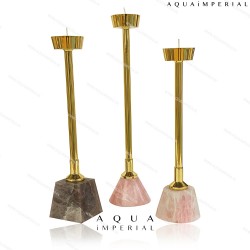 AQUA GEM STONE WITH BRASS T LIGHT 