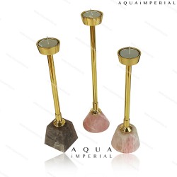 AQUA GEM STONE WITH BRASS T LIGHT 