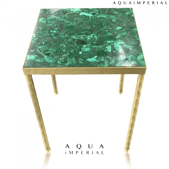 Malachite With Brass Base Corner Table Top Malachite With Brass Base Corner Table Top