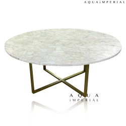 WHITE AGATE ROUND DINING TABLE WITH BRASS BASE 