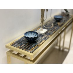 BLUE TIGER EYE WITH BRUSH BRASS BASE
