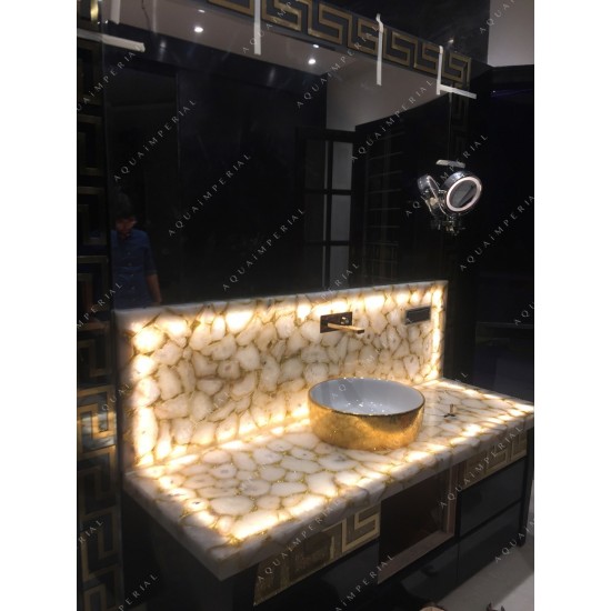 White Agate With Golden Glitter Bathroom Counter White Agate With Golden Glitter Bathroom Counter