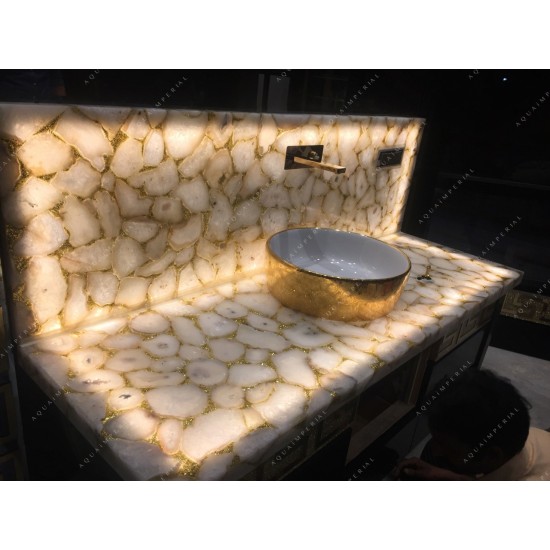 White Agate With Golden Glitter Bathroom Counter White Agate With Golden Glitter Bathroom Counter