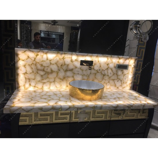 White Agate With Golden Glitter Bathroom Counter White Agate With Golden Glitter Bathroom Counter