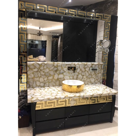 White Agate With Golden Glitter Bathroom Counter White Agate With Golden Glitter Bathroom Counter