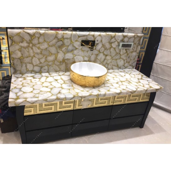 White Agate With Golden Glitter Bathroom Counter White Agate With Golden Glitter Bathroom Counter