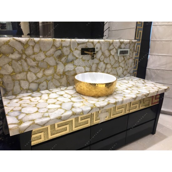 White Agate With Golden Glitter Bathroom Counter White Agate With Golden Glitter Bathroom Counter