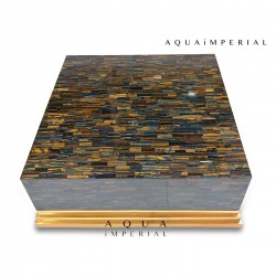 Blue Tiger Eye With Golden SS Base Center Table Top