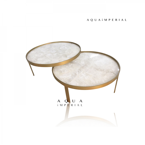 Classic Quartz With Brass Brush Finish Center Table Top