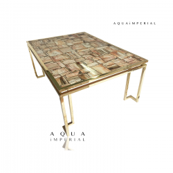 Petrified Wood Retro With Brass Base Center Table Top
