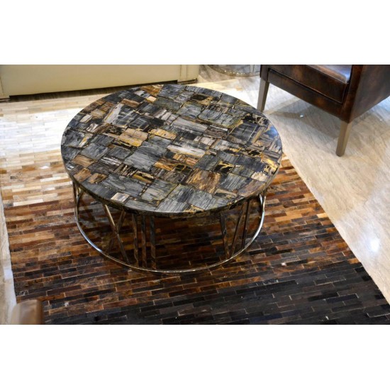 Petrified Wood Black Retro Round Center Table Top Petrified Wood Black Retro Round Center Table Top