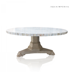 River Shell With Carved Wooden Base Center Table Top