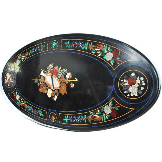 Oval Flute Pietra Dura Table Top Oval Flute Pietra Dura Table Top