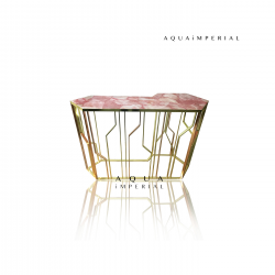 Rose Quartz Console With Rose Gold And Brass Base