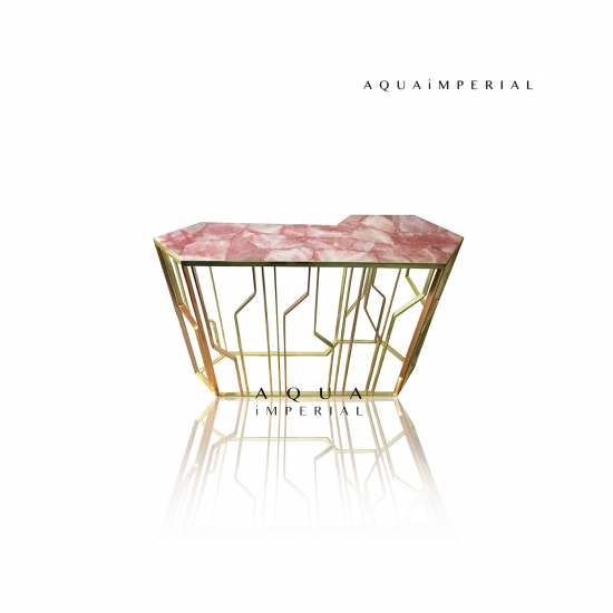 Rose Quartz Console With Rose Gold And Brass Base Rose Quartz Console With Rose Gold And Brass Base