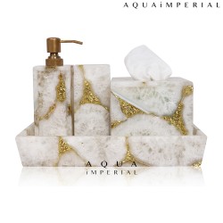 White Agate With Golden Glitter Set Of 4 pcs 
